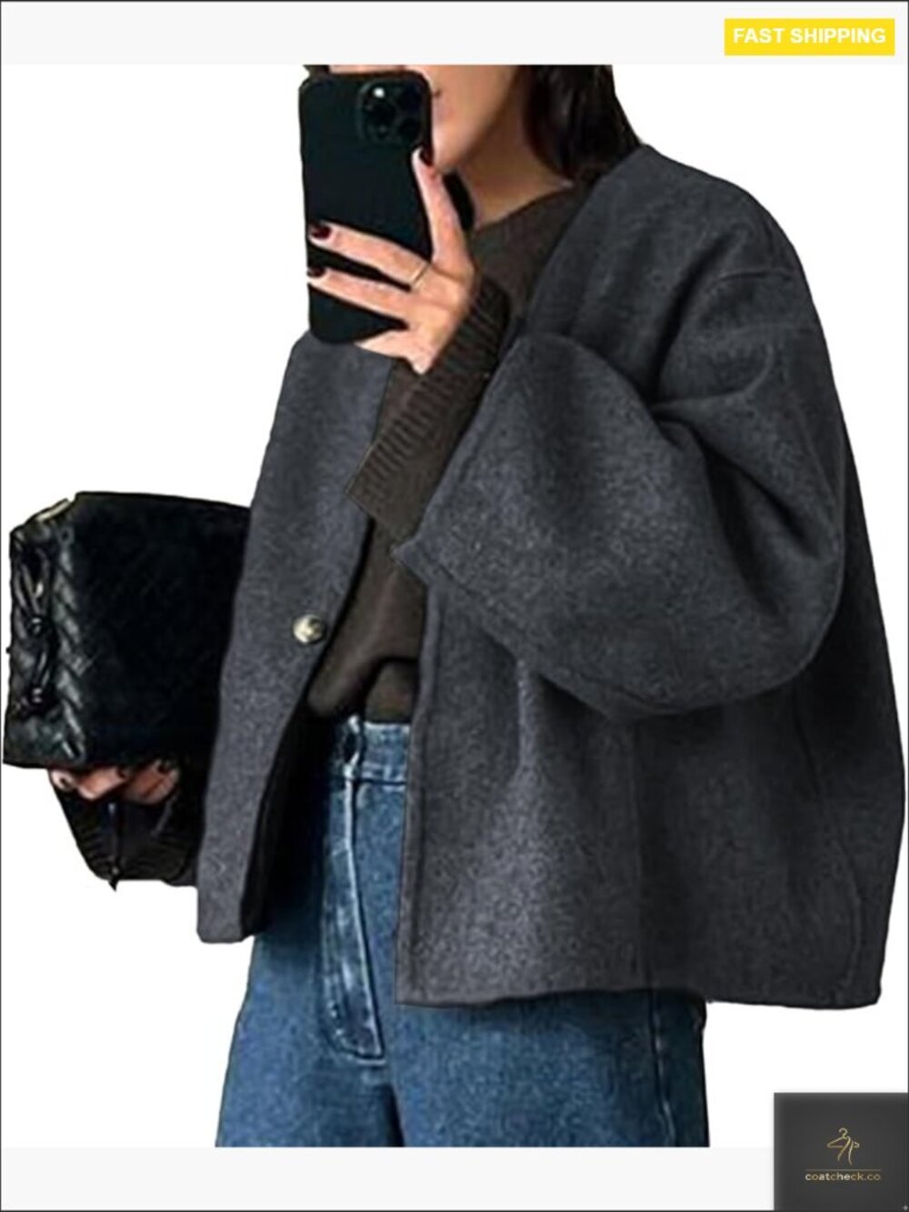 Cropped Wool Blend Peacoat Modern Relaxed Fit Chic Minimalist Fall Winter Coat